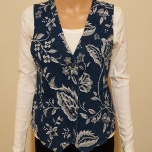 ORVIS VINTAGE EMBROIDERED FLORAL DENIM VEST SIZE SMALL NWOT